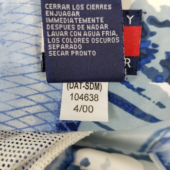 Vtg Tommy Hilfiger Men Swim Trunks Sz L Blue Fish - Picture 7 of 8